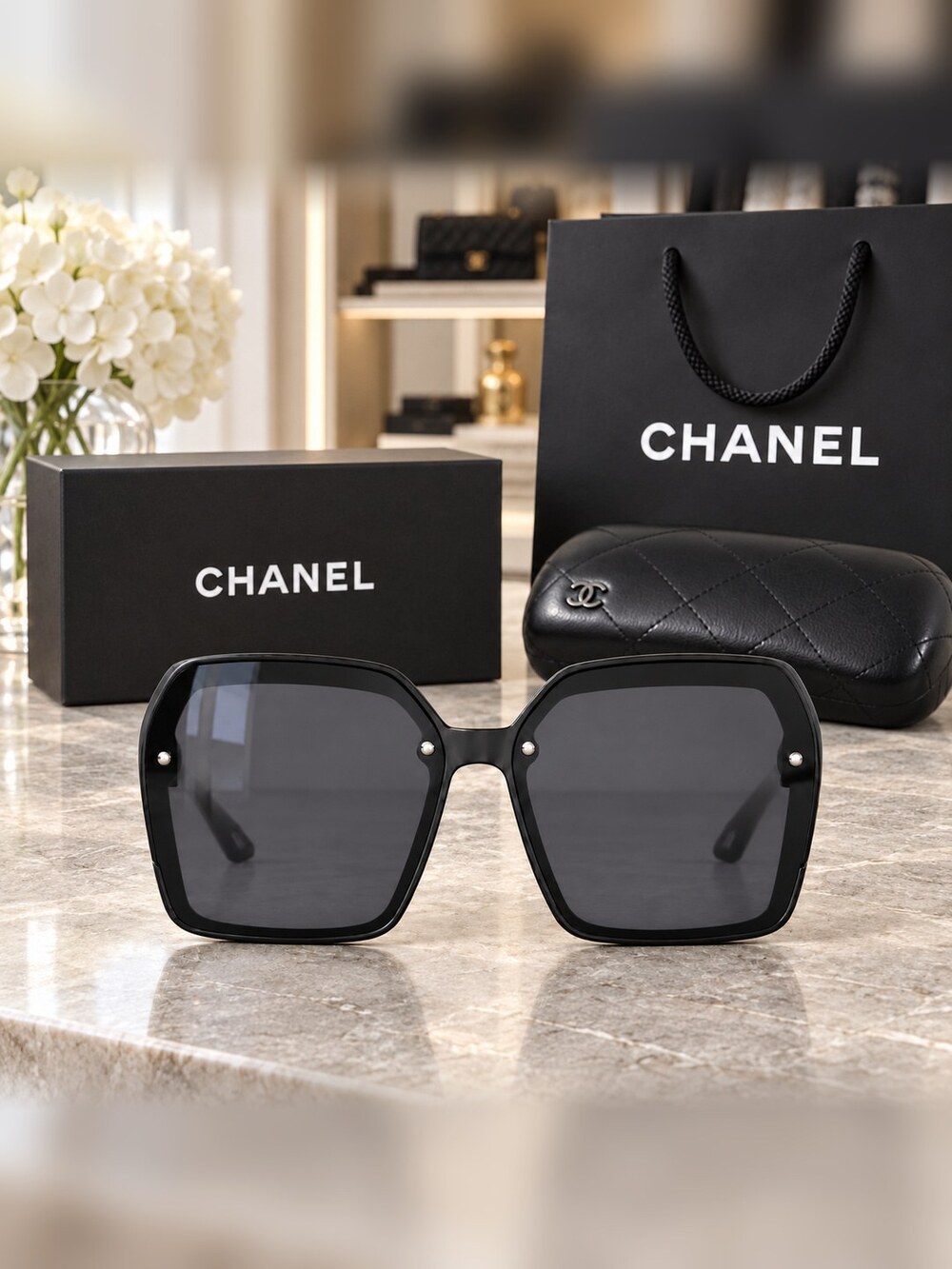 Chanel Black Square Sunglasses - Picture 1 of 6
